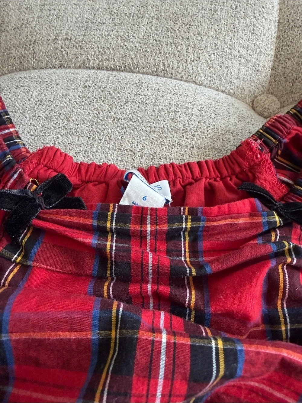 Crewcuts Girls Red Tartan Plaid Ruched Bodice Puff Sleeve Dress Size 6 Holiday